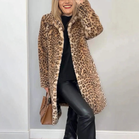 Manteau Élégant en Fausse Fourrure Léopard
