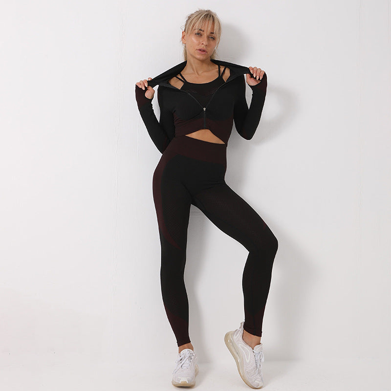 Ensemble Sport 3 Pièces Veste Zippée & Legging Gainant — Performance & Style à la Salle comme en Ville