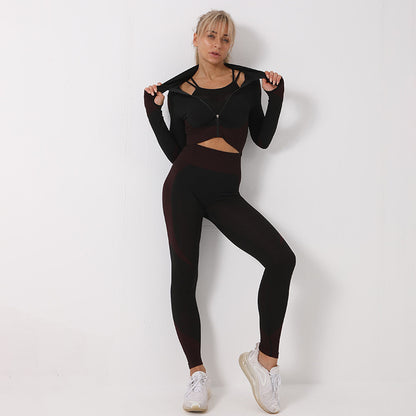 Ensemble Sport 3 Pièces Veste Zippée & Legging Gainant — Performance & Style à la Salle comme en Ville